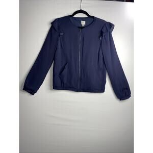 Lauren Conrad Womens Ruffle Shoulder Zip Up Jacket in Navy Blue Size 2